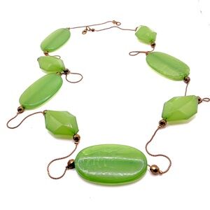 Vintage Statement Gold Tone Lime Green Beaded Necklace 40”